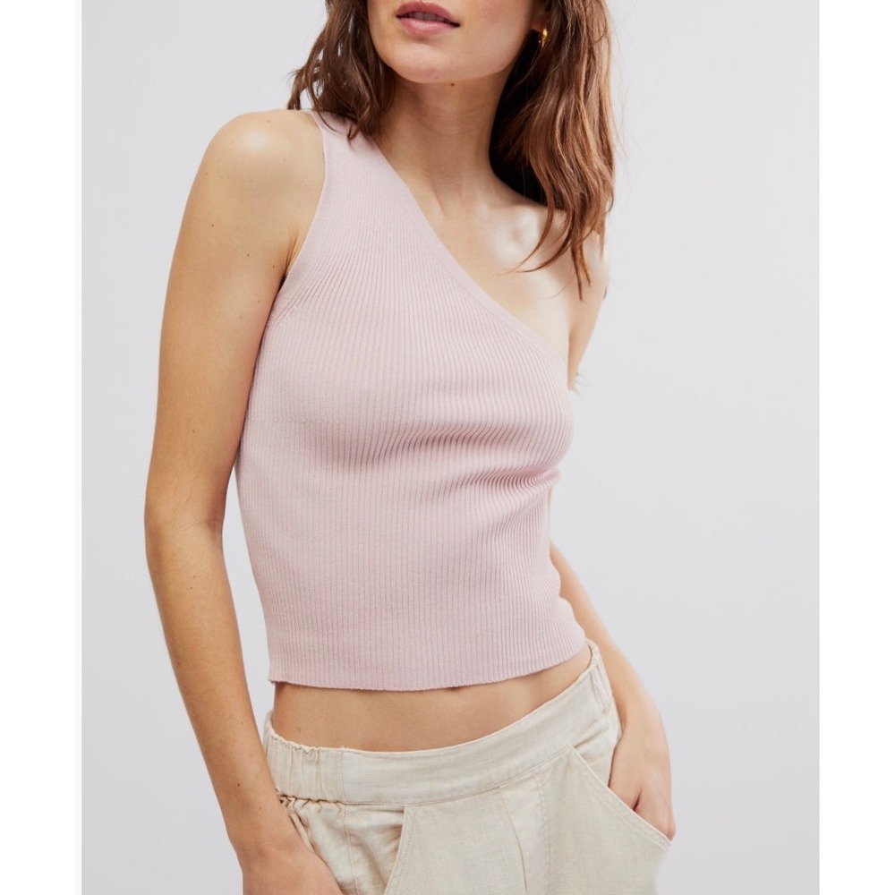 Free‎ People Pink Peach Ribbed One Shoulder Tank Top Women's Size Small NWT
